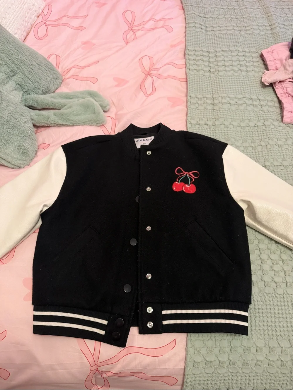 Old Navy Black & White Cherry Letterman Jacket